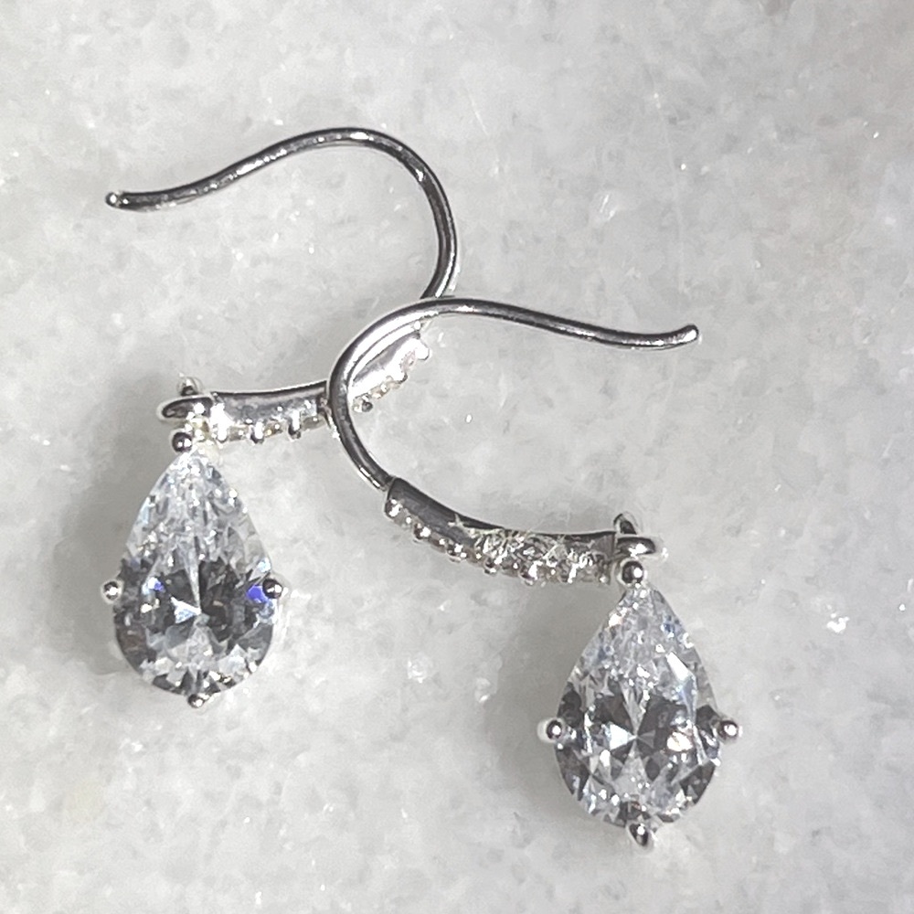 Diamond (Sim) Drop Sterling Silver Earrings - Picture 5 of 13